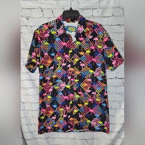 Men's Surf Society Multicolor Geometric 80's Print Button Down Shirt Large